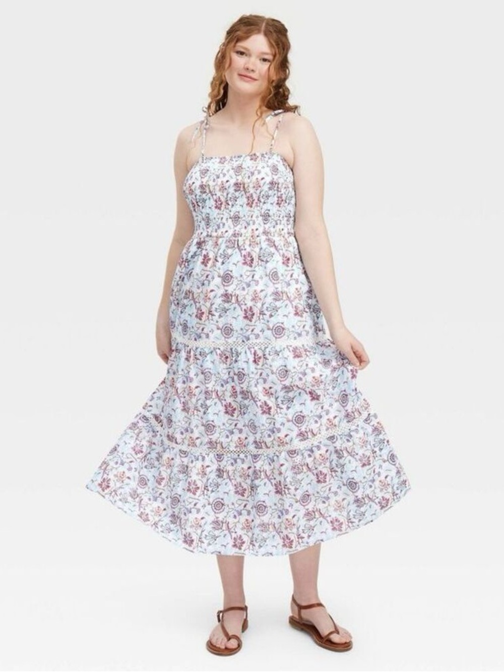 Roller Rabbit Light Blue Floral Smocked Midi Dress XS NWT